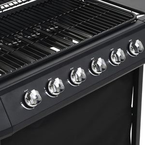 Gassgrill med 6 kokesoner stål svart