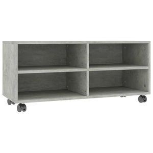 TV bench with wheels concrete grey 90x35x35 cm engineered wood