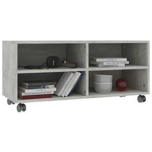 TV bench with wheels concrete grey 90x35x35 cm engineered wood