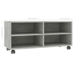 TV bench with wheels concrete grey 90x35x35 cm engineered wood