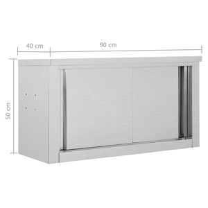 Kitchen cabinet wall with sliding doors 90x40x50 cm stainless steel