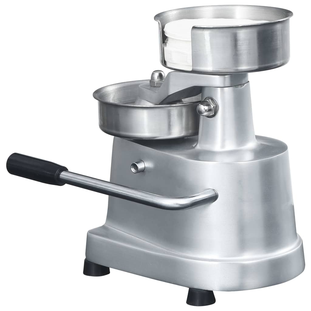 Hamburgerpresse med 500 stk mellomleggspapir aluminium 10 cm