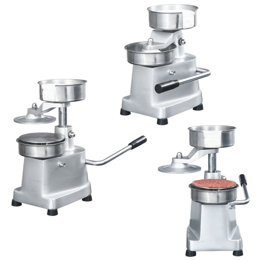 Hamburgerpresse med 500 stk mellomleggspapir aluminium 10 cm