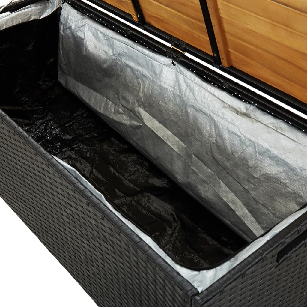 Garden storage bench 120 cm poly rattan black