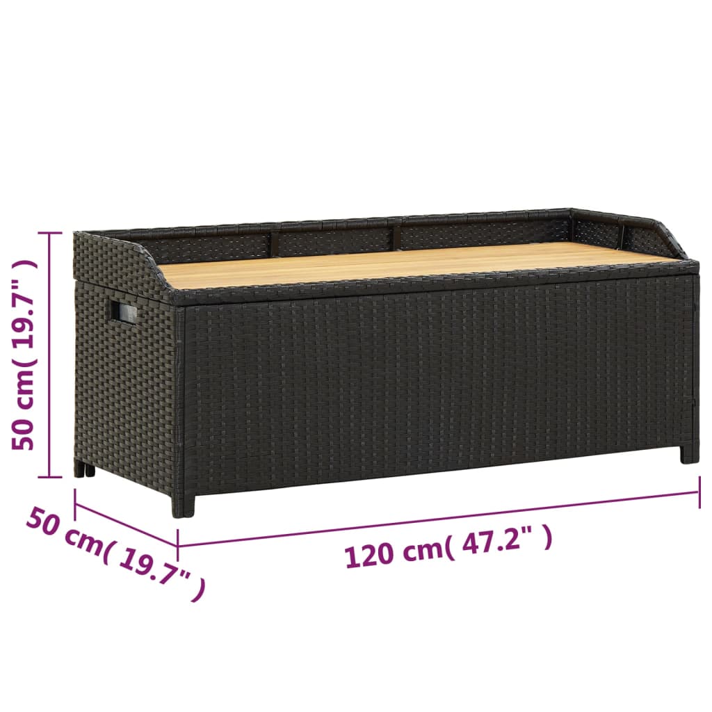 Garden storage bench 120 cm poly rattan black