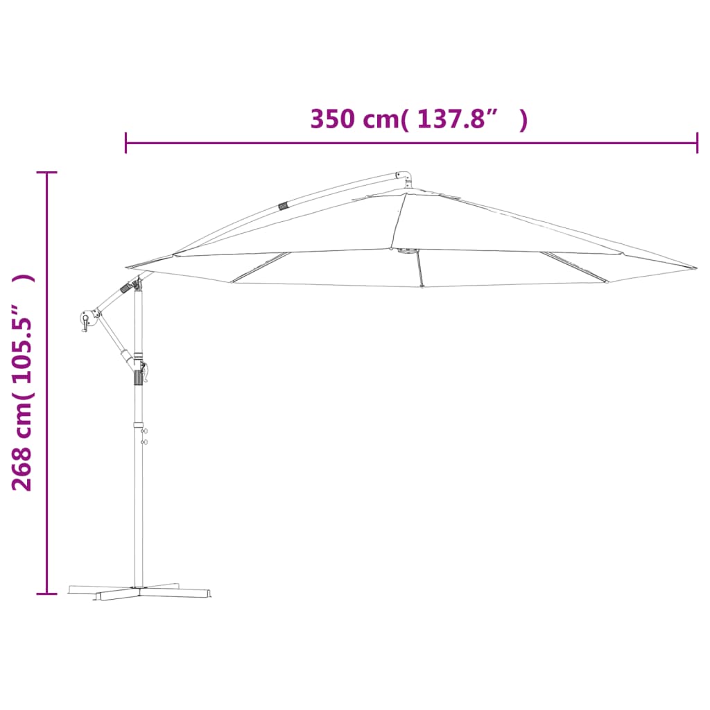 Hengende hageparasoll med aluminiumsstang 350 cm svart