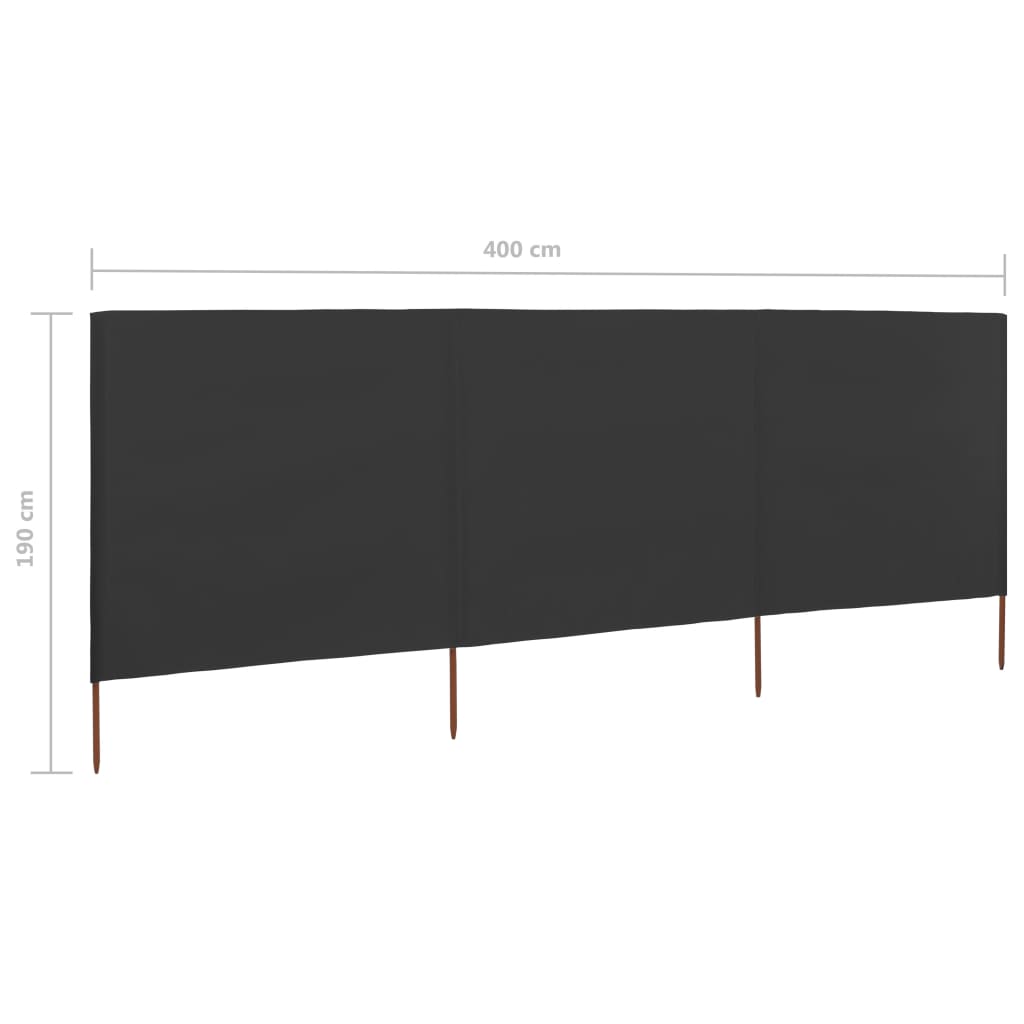Vindskjerm 3 paneler stoff 400x160 cm antrasitt