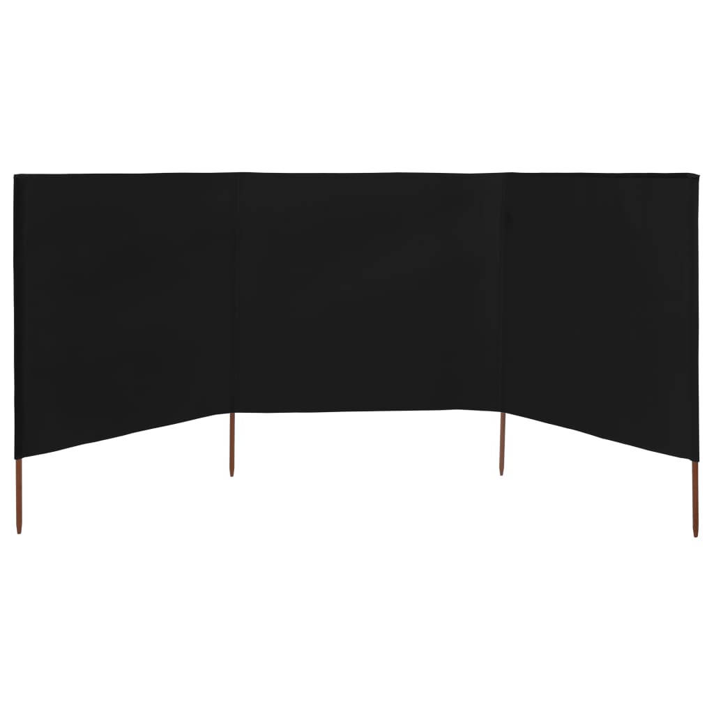 Vindskjerm 3 paneler stoff 400x160 cm svart