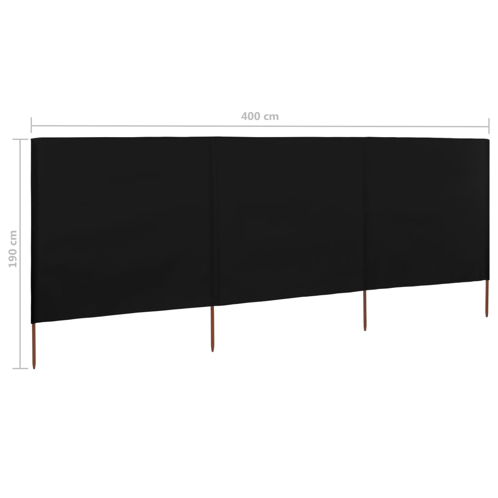 Vindskjerm 3 paneler stoff 400x160 cm svart