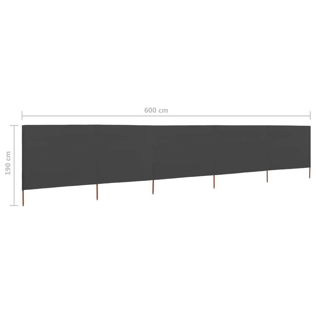 Vindskjerm 5 paneler stoff 600x160 cm antrasitt