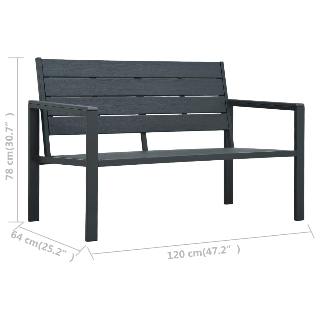 Hagebenk 120 cm HDPE grå treutseende