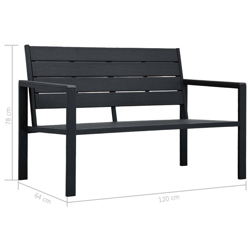 Hagebenk 120 cm HDPE svart treutseende