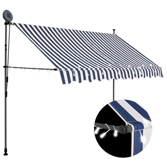 Manual retractable awning with LED 300 cm blue and white
