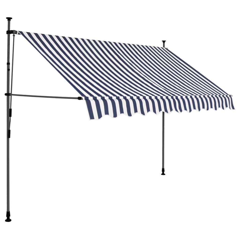 Manual retractable awning with LED 300 cm blue and white