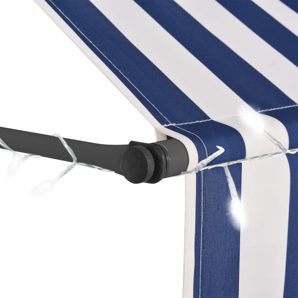 Manual retractable awning with LED 300 cm blue and white