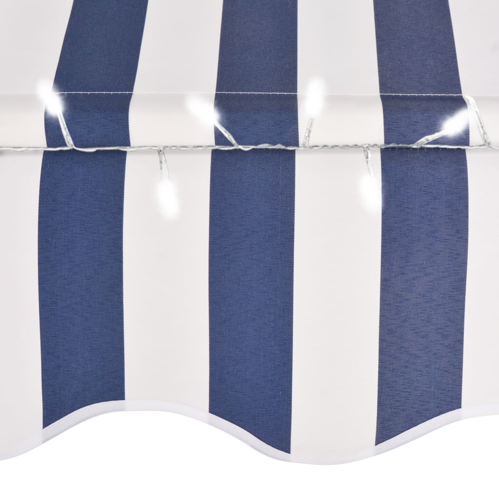 Manual retractable awning with LED 300 cm blue and white