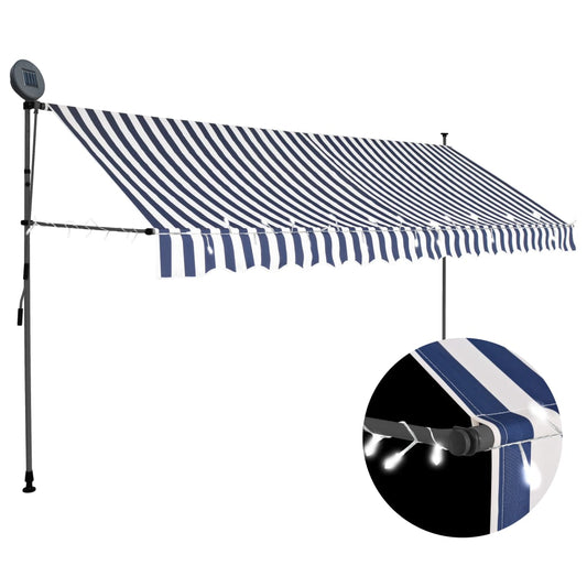 Manual retractable awning with LED 350 cm blue and white