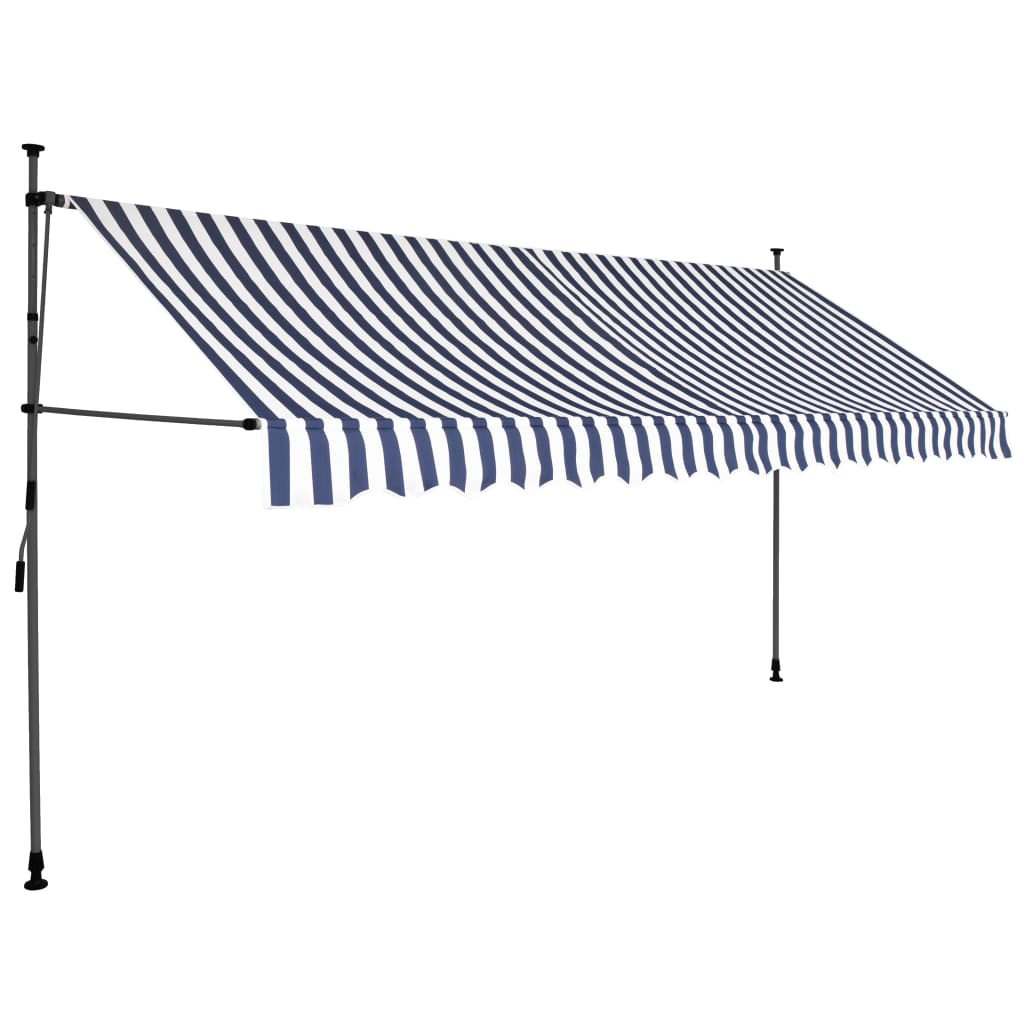 Manual retractable awning with LED 350 cm blue and white