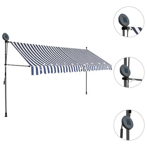 Manual retractable awning with LED 350 cm blue and white