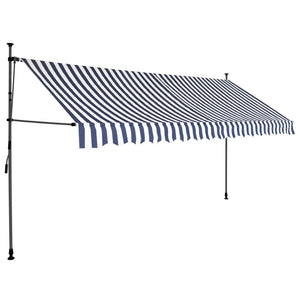 Manual retractable awning with LED 400 cm blue and white