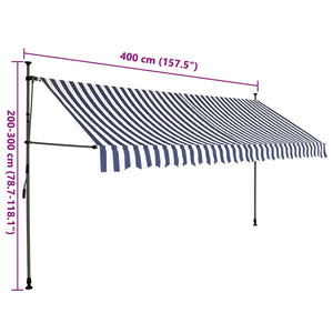 Manual retractable awning with LED 400 cm blue and white