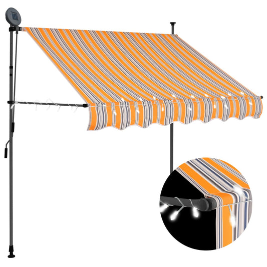 Manual retractable awning with LED 100 cm yellow and blue