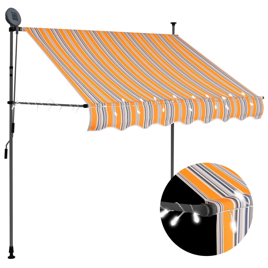 Manual retractable awning with LED 200 cm yellow and blue