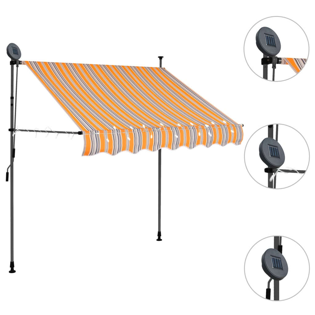 Manual retractable awning with LED 200 cm yellow and blue