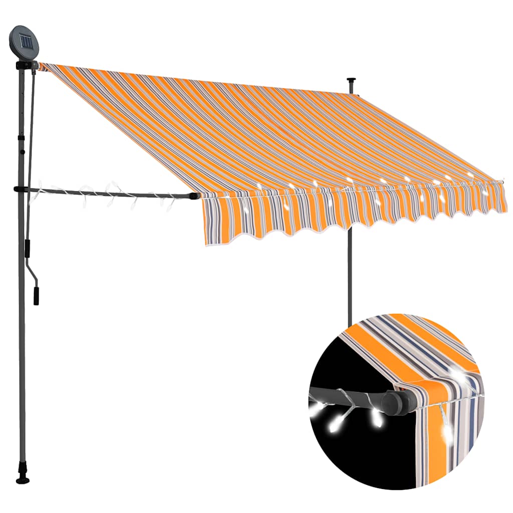 Manual retractable awning with LED 250 cm yellow and blue