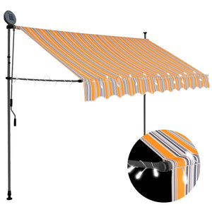 Manual retractable awning with LED 250 cm yellow and blue