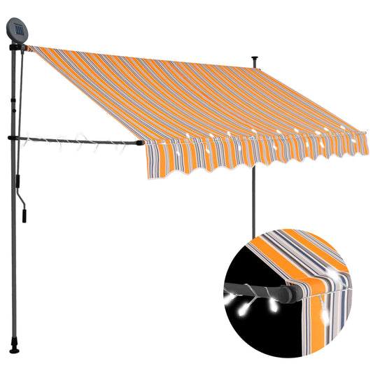 Manual retractable awning with LED 300 cm yellow and blue
