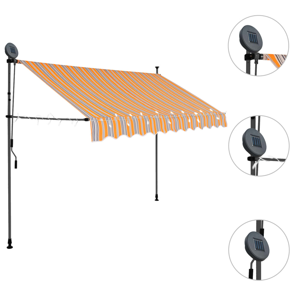 Manual retractable awning with LED 300 cm yellow and blue
