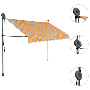 Manual retractable awning with LED 300 cm yellow and blue