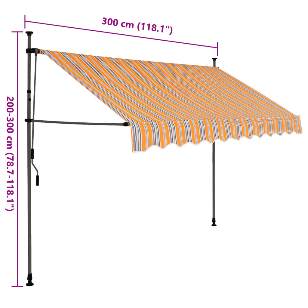 Manual retractable awning with LED 300 cm yellow and blue