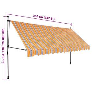 Manuell uttrekkbar markise med LED 350 cm gul og blå