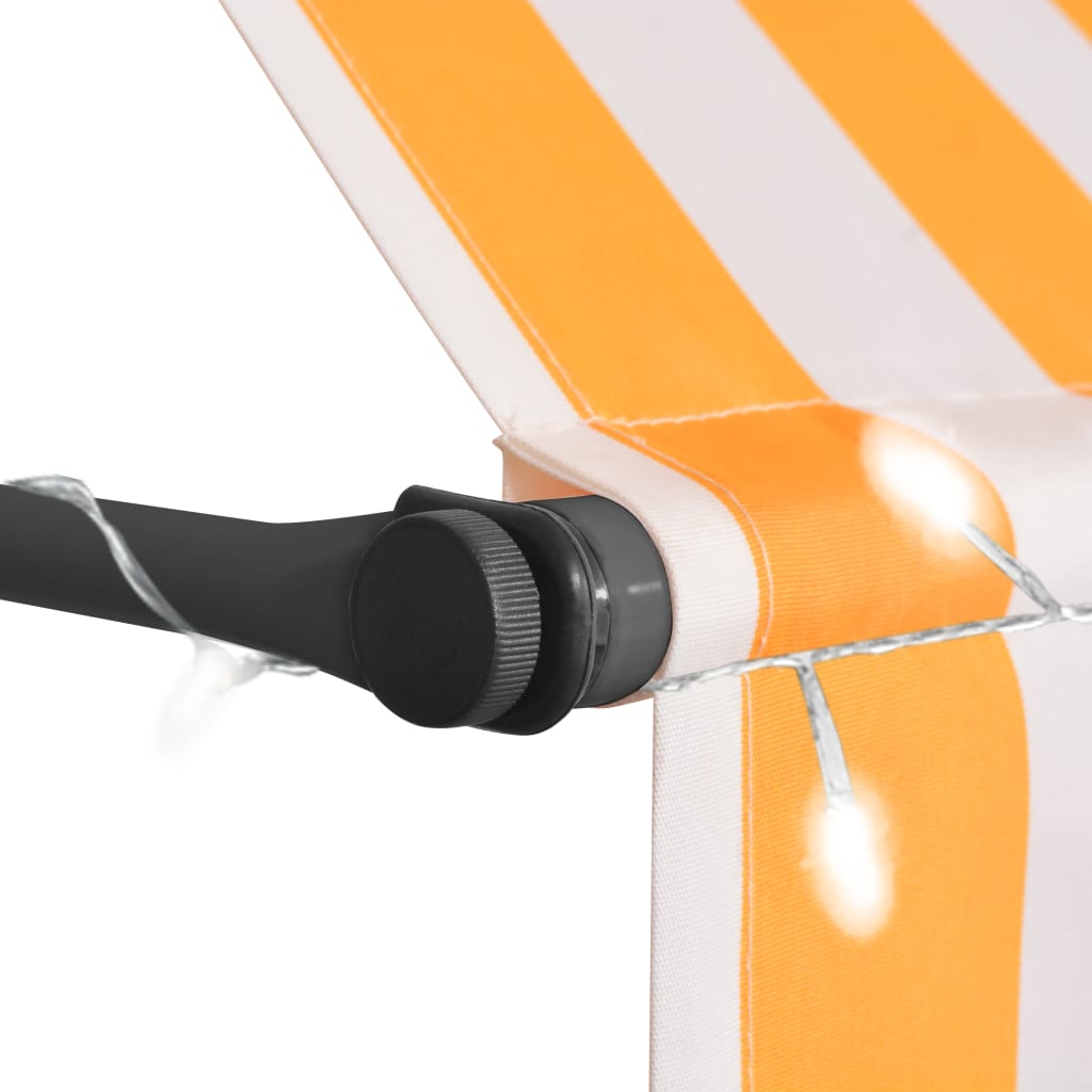 Manual retractable awning with LED 300 cm white and orange