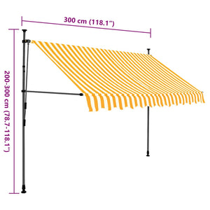 Manual retractable awning with LED 300 cm white and orange