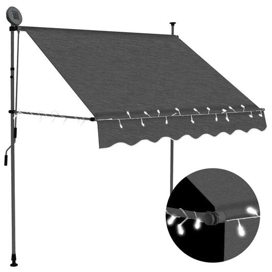 Manuell uttrekkbar markise med LED 200 cm antrasitt