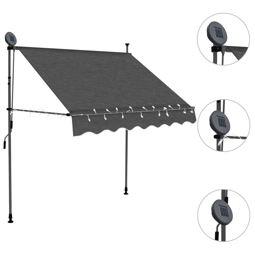 Manuell uttrekkbar markise med LED 200 cm antrasitt