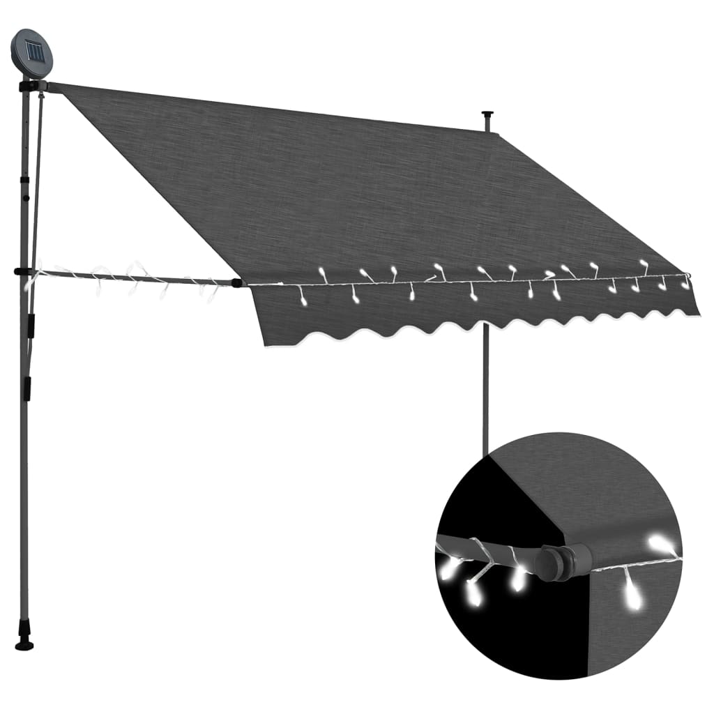 Manual retractable awning with LED 300 cm anthracite
