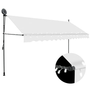 Manual retractable awning with LED 400 cm cream white