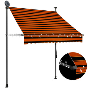 Manual retractable awning with LED 150 cm orange and brown