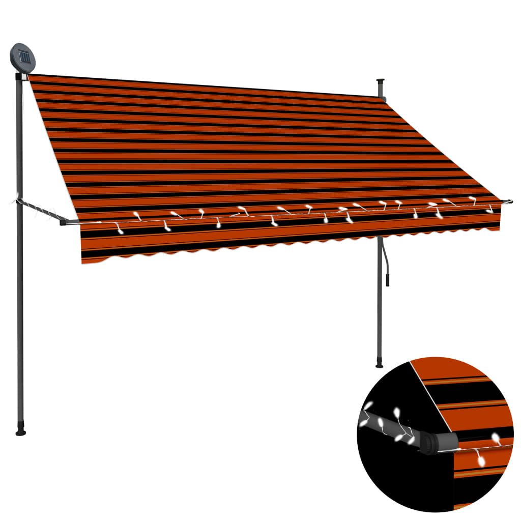 Manual retractable awning with LED 250 cm orange and brown