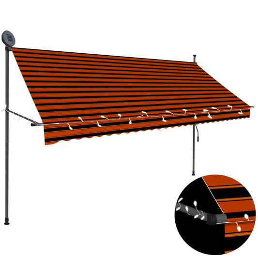Manual retractable awning with LED 300 cm orange and brown