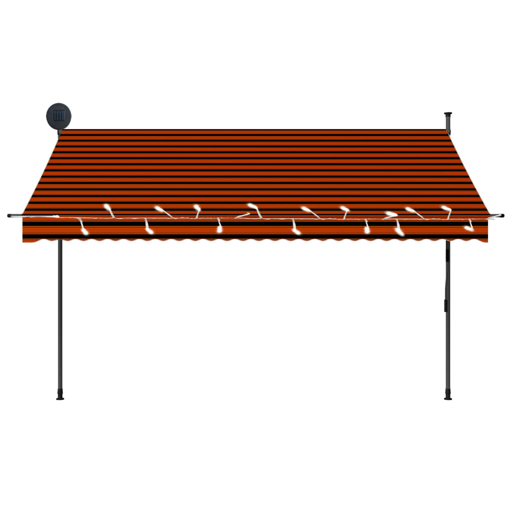 Manual retractable awning with LED 300 cm orange and brown