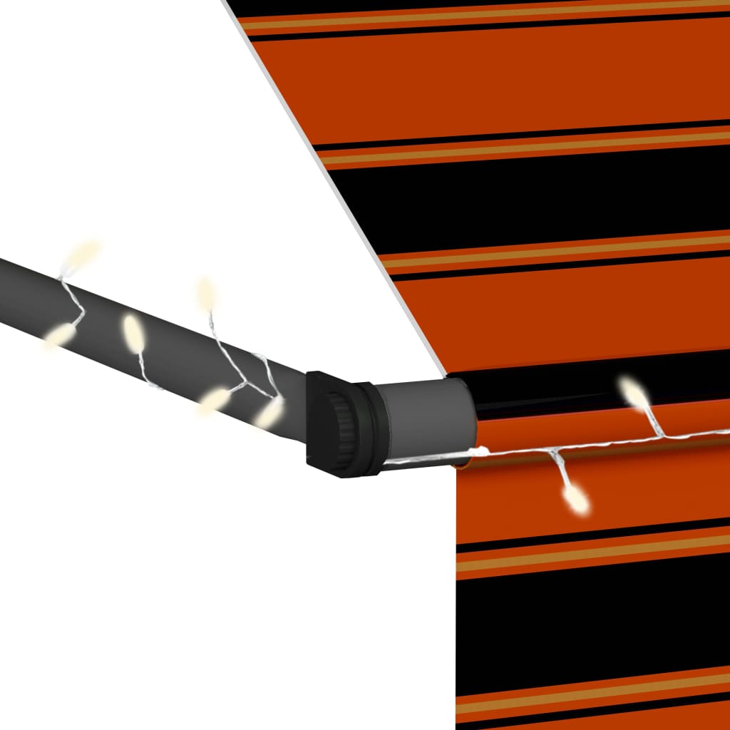 Manual retractable awning with LED 300 cm orange and brown