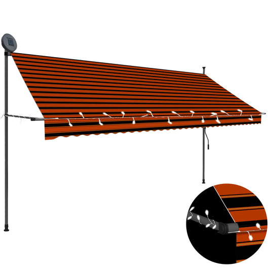 Manual retractable awning with LED 350 cm orange and brown