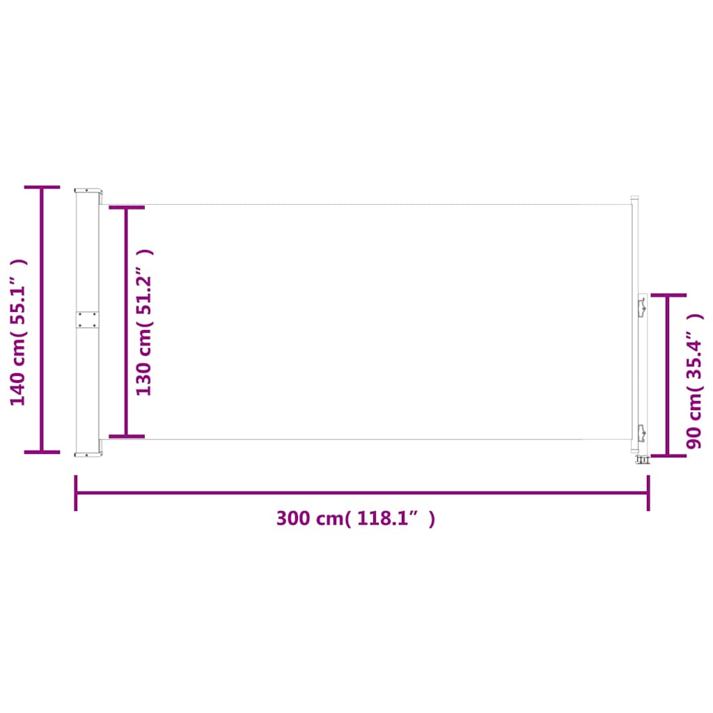 Uttrekkbar sidemarkise 140 x 300 cm rød