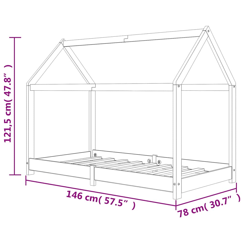 Sengeramme barn grå heltre furu 70x140 cm