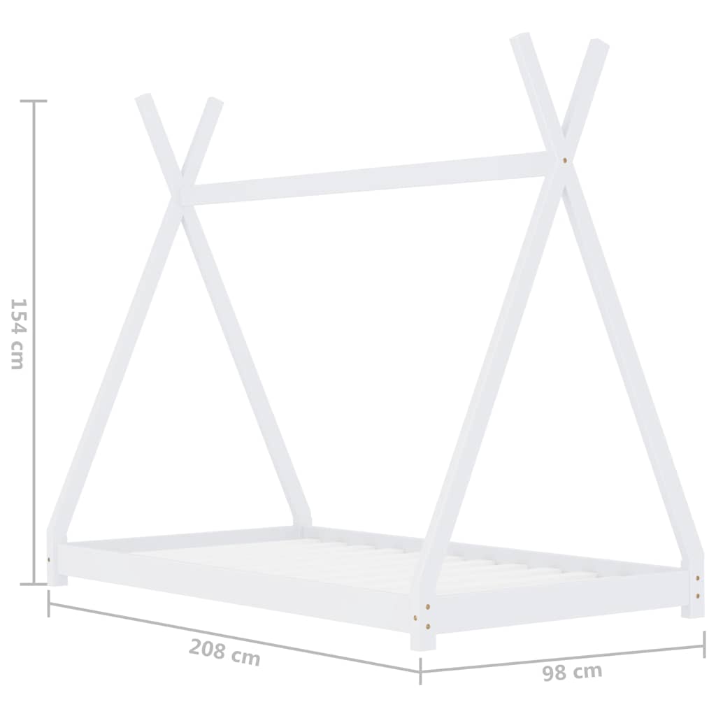 Sengeramme for barn heltre furu hvit 90x200 cm